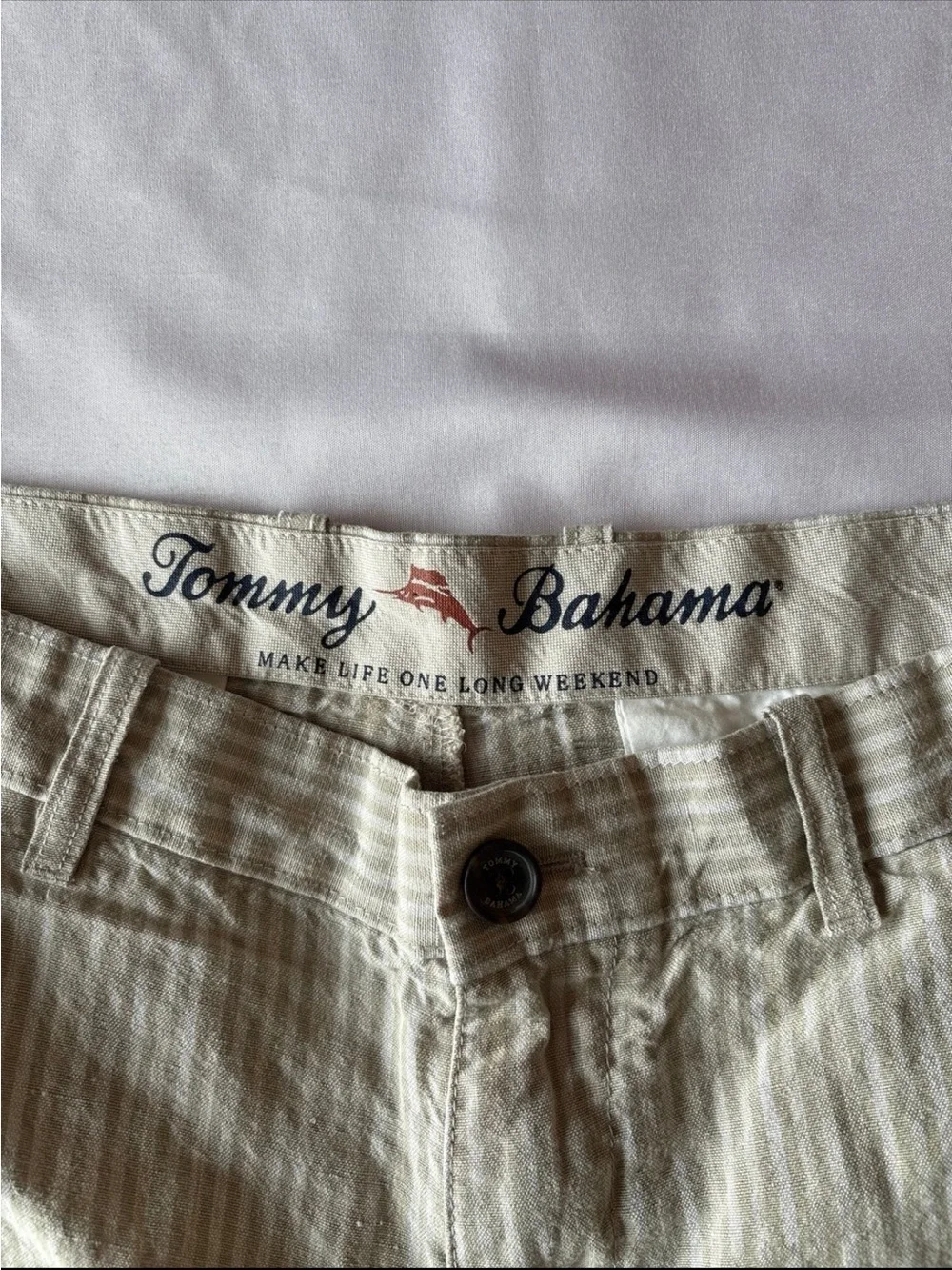Tommy Bahama Light Cream Striped Flat Front Shorts